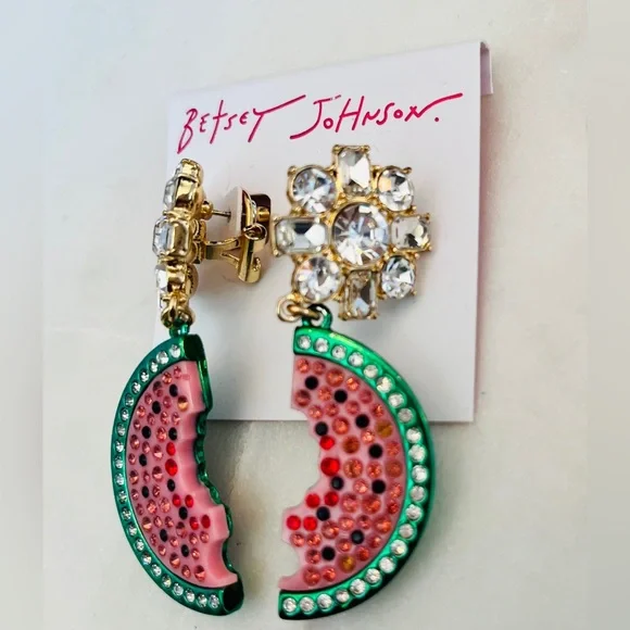 Betsey Johnson Faux Stones & Crystals Backyard Watermelon Drop Earrings (NWT) - Picture 4 of 9